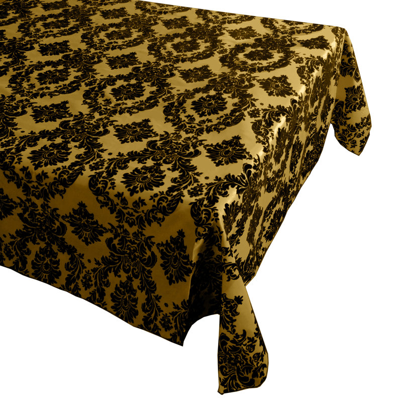 Damask Tablecloth, Black/Gold, 102" x 58"