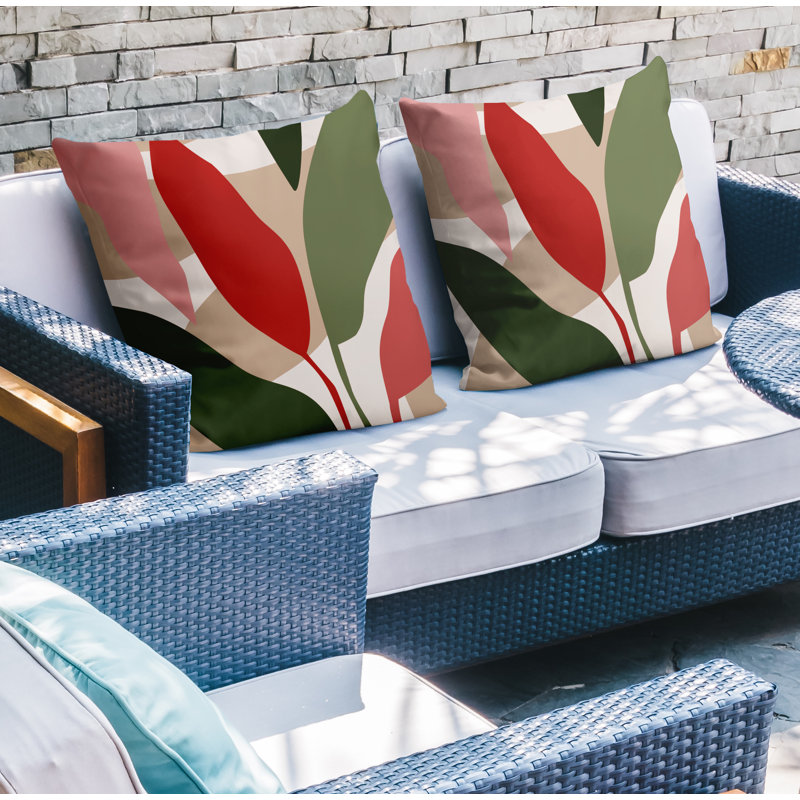Pre-Decorated Outdoor Reversible Throw Pillow, 17W" x 17H", Chartreuse/Beige