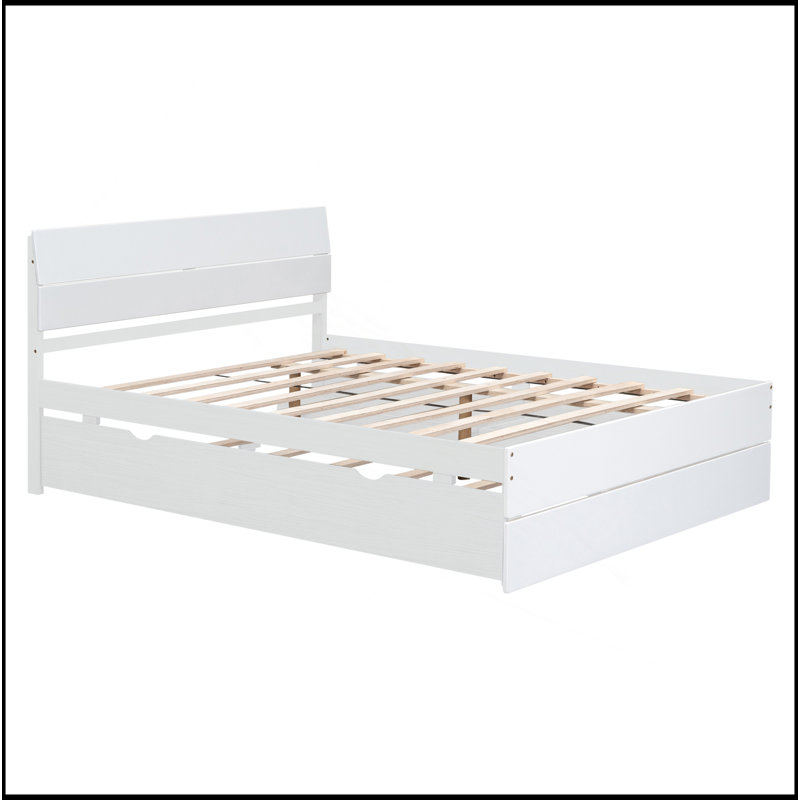 Cadre de lit double moderne avec lit gigogne simple et 2 tiroirs pour blanc brillant et blanc délavé