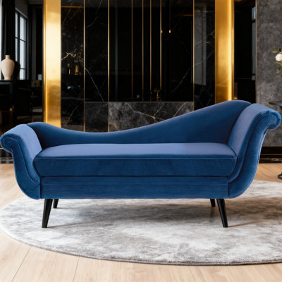 Velvet Chaise Lounge with Scroll Arm and Curved Pillow by Latitude Run