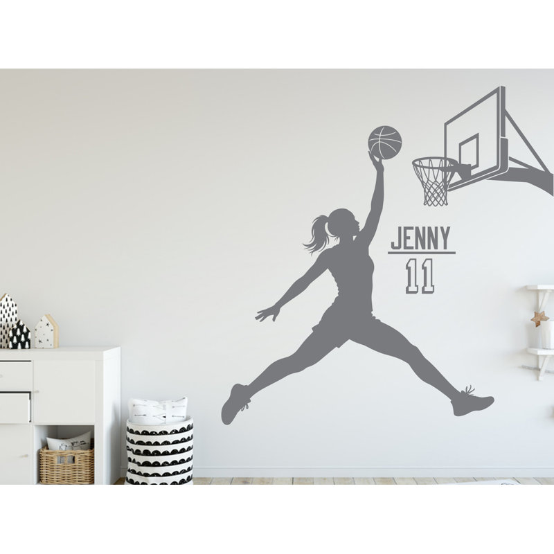 Décalcomanie murale fille basketball, autocollant mural nom personnalisé, cadeaux personnalisés panier art chambre d'enfant, décoration 341DRE