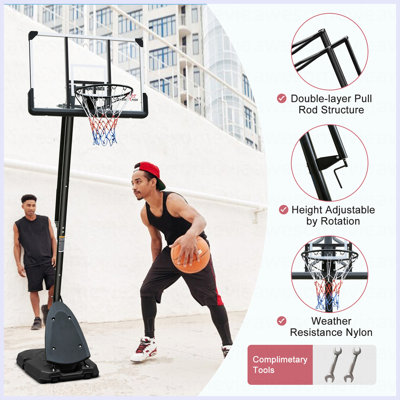 Use For Outdoor Height Adjustable 7.5 To 10Ft Basketball Hoop 44 Inch Backboard Portable Basketball Goal System With Stable Base And Wheels