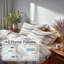 Ensemble de literie abstraite pour 6 personnes - Blue Drift Shore avec taies décoratives et coussins décoratifs-131228326