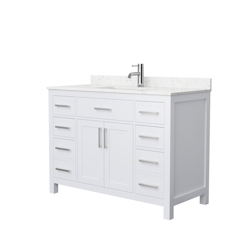 Beckett 48" Freestanding Single Bathroom Vanity with Cultured Marble Top, White, Brushed Nickel, Carrara Cultured Marble