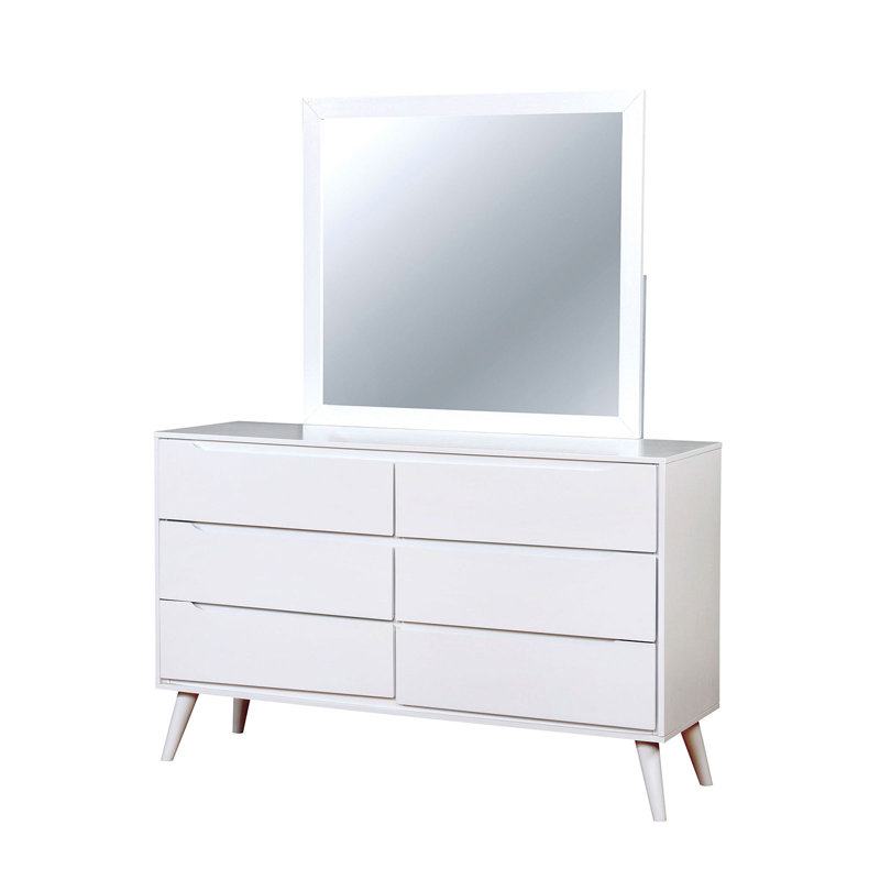 Commode double 6 tiroirs avec Miroir chilhowee, Blanc