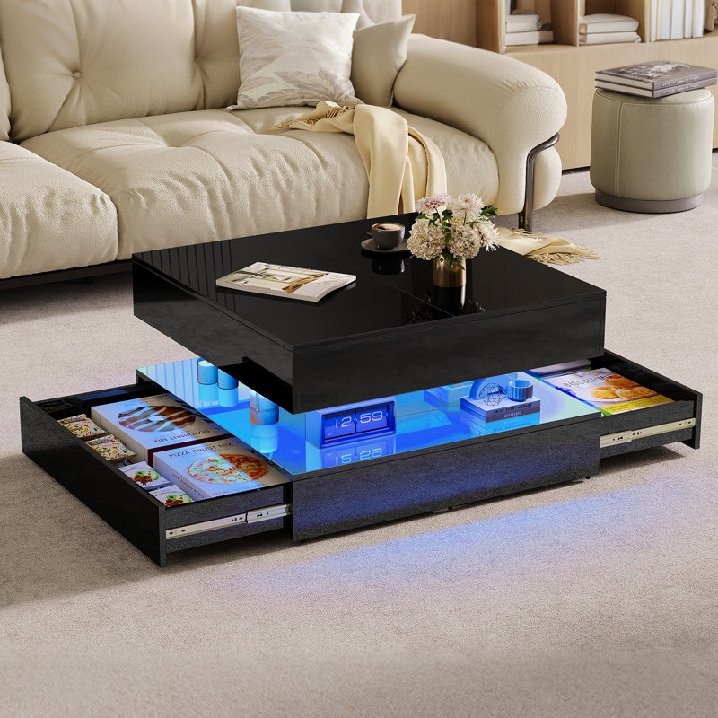 Pedestal Coffee Table with Storage, Black