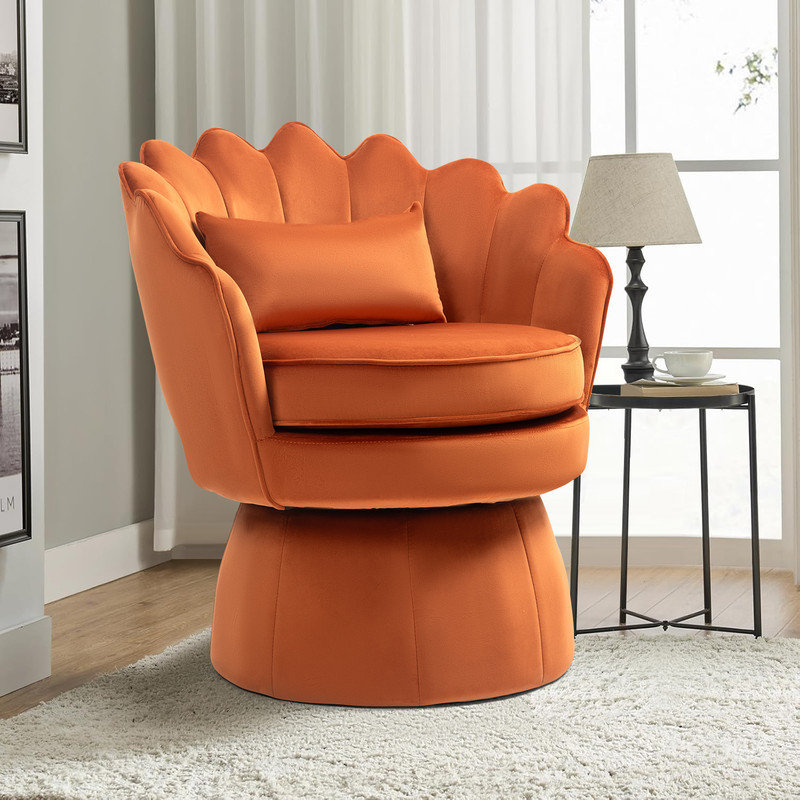 Fauteuil d'appoint rembourré et pivotant en velours, Velours orange