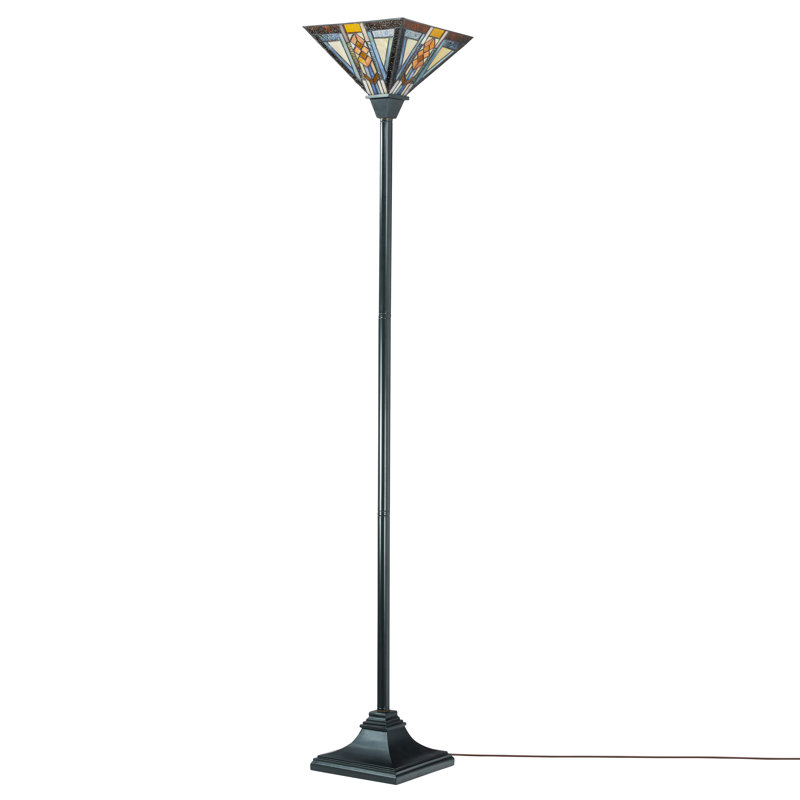 Allionna 71" Mission-Stained Glass Torchiere Floor Lamp