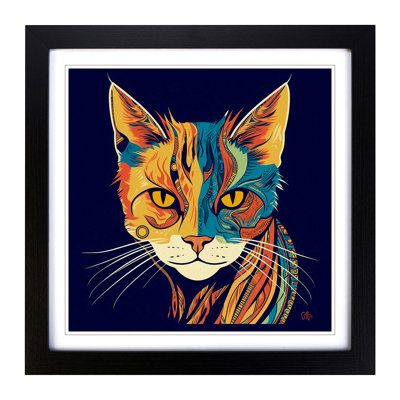 Ziggy Stardust Cat Art Deco - Framed Print