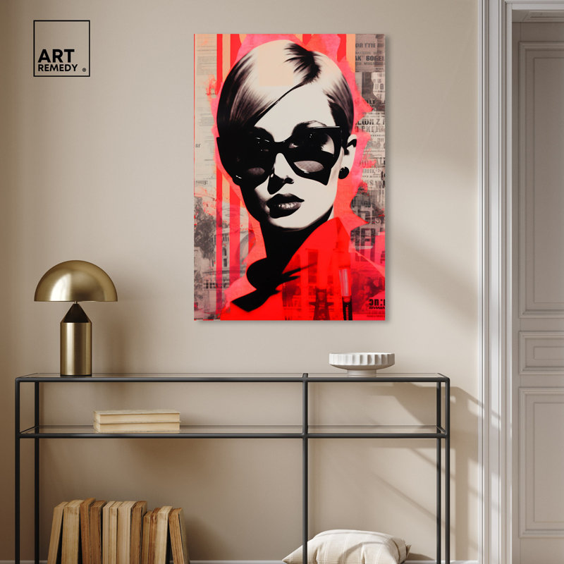 Retro Red and Black Collage Canvas Art Print, 10" x 15"
