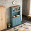Armoire de cuisine pratique avec support pour micro-ondes, tablettes réglables, tiroirs et portes en verre pour des solutions de rangement modernes.