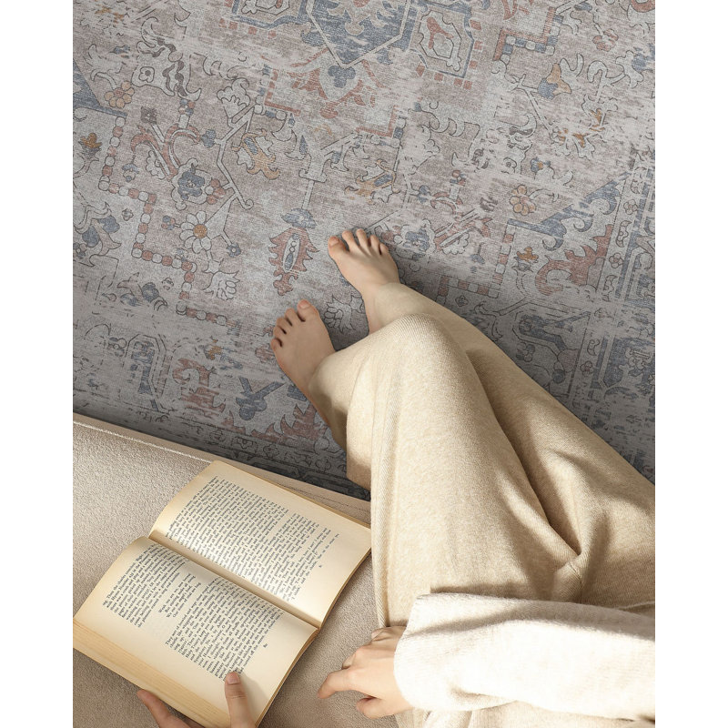 Oriental Rug, Rectangle 4'11" x 8', Blue/Orange