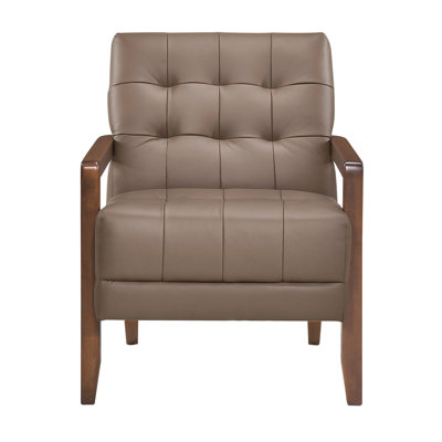 Chaise d'appoint en cuir de style moderne brun avec pieds en noyer et structure en contreplaqué