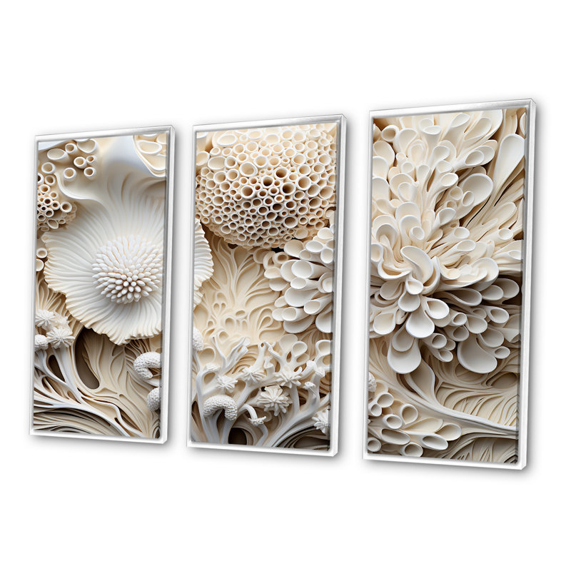 «Abstract Coral Flowers Collage II - Coastal Coral Under Water», ensemble d'art sur toile, Cadre flottant blanc