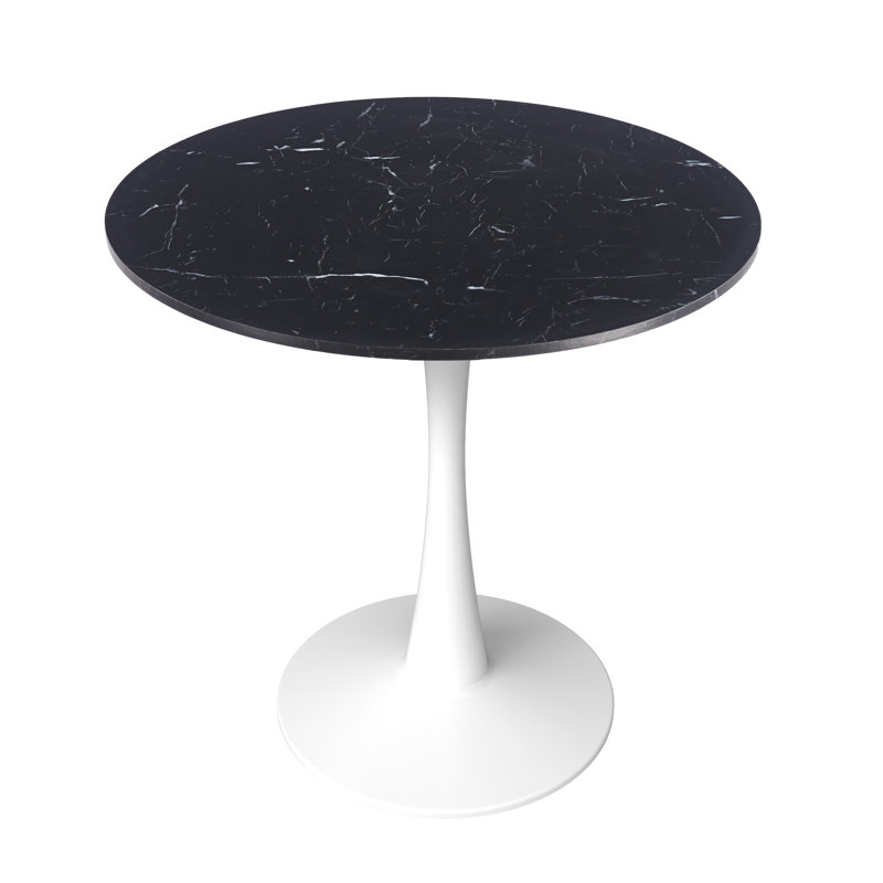 Haddix 35" Round Dining Table with MDF Top and White Steel Pedestal Base - Seats 6-7 Person for Kitchen and Dining Room