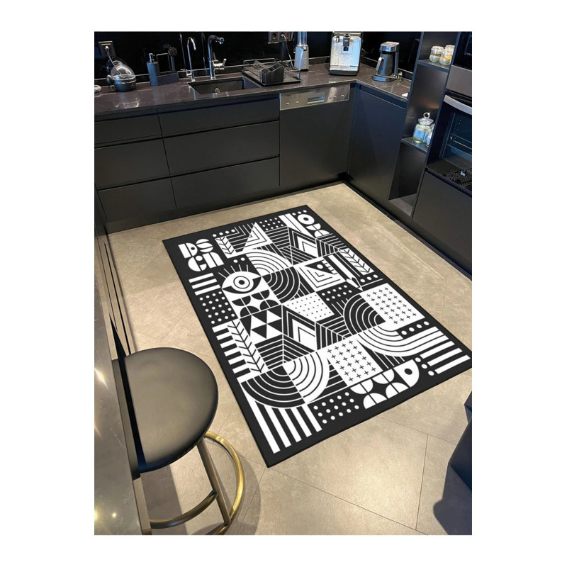Black And White Woven Base Carpet And Washable Carpet, Runner 3'4" x 9'11"