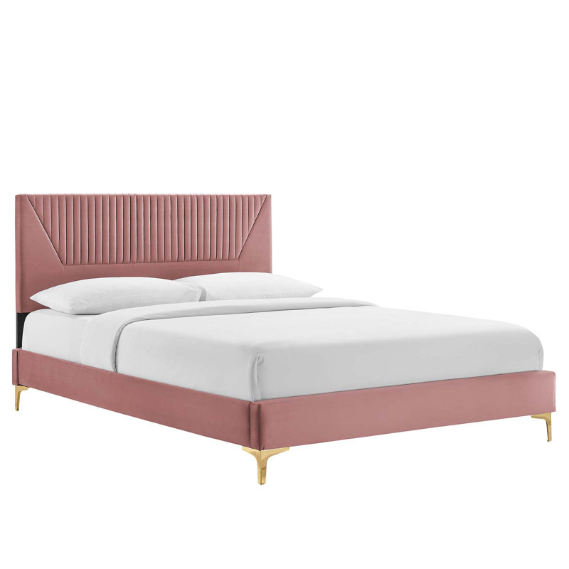 Modway Yasmine Channel Tufted Performance Velvet Platform Bed, Dusty Rose, Queen