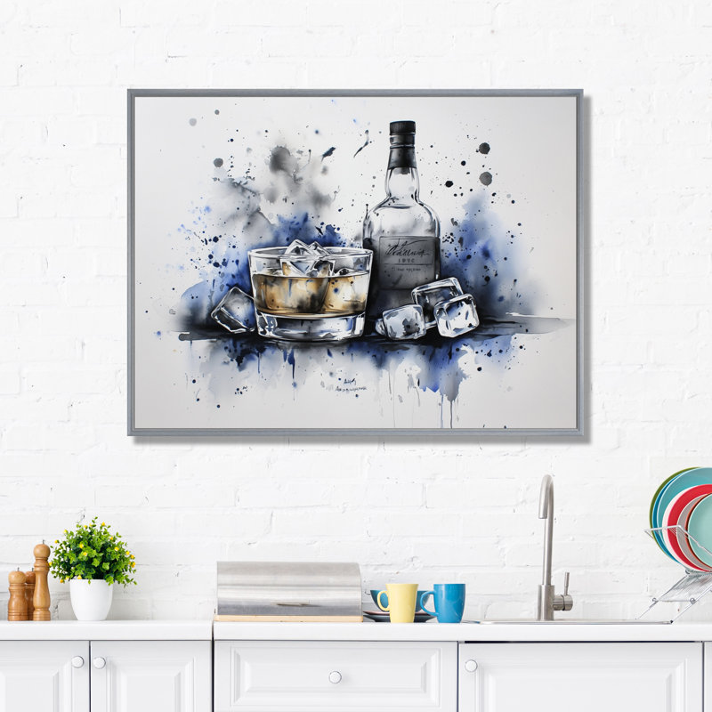 Whiskey On The Rocks - Liquor, reproduction sur toile, H 30 po x l 40 po, Impression dans un cadre flottant sans passe-parto