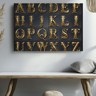 La toile «A» est un magnifique ensemble d'alphabet décoratif orné de lettres dorées de l'art mural de A à Z, chacune magnifiquement ornée d'art mural complexe