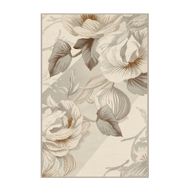 Tapis moelleux moelleux en crêpe de fruits à motif campagnard en beige, 8 x 12
