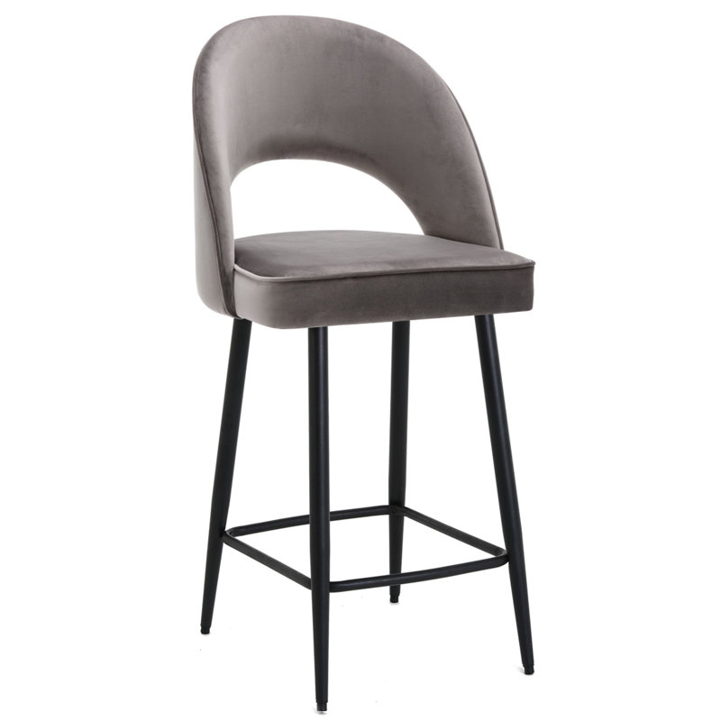Atka Upholstered Counter Stool with Metal Frame, Charcoal