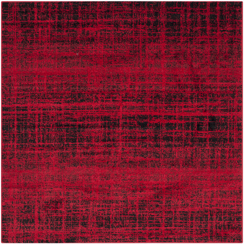 Red and Black Square Synthetic Area Rug
