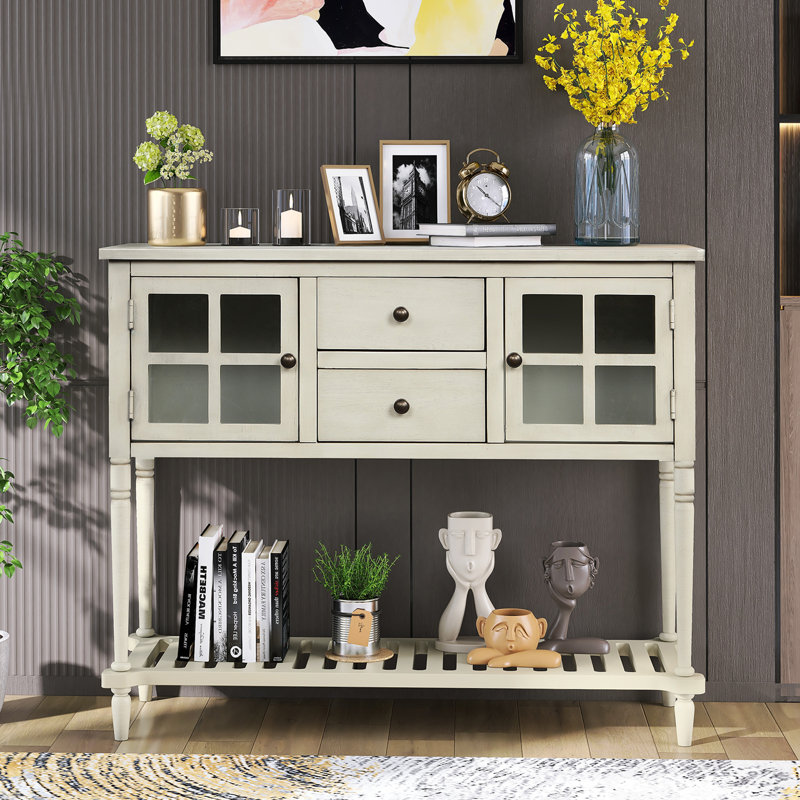 Danner 42'' Console Table,Entryway table,Sofa table with Two drawers, Beige, Antique Gray