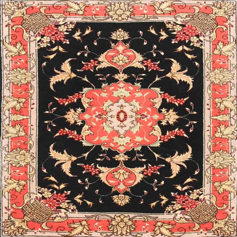 Tapis orange/noir traditionnel Linets, Carré 4 pi