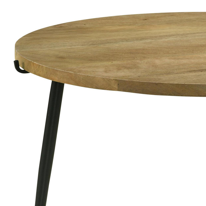 Table basse ronde avec plateau en bois massif naturel et noir