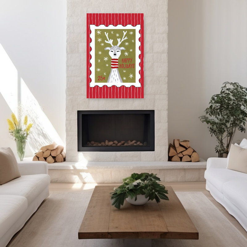 Holly Jolly Mail II, art animalier abstrait contemporain, H 48 po x l 32 po