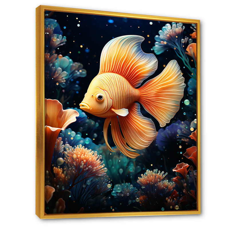 «Abstract Ocean Dance - Butterfly Fish», art mural, H 44 po x l 34 po x P 1,5 po, Cadre flottant doré