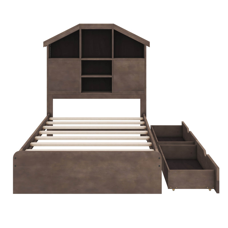 Abdella Panel Headboard Design Bed with Drawers, Walnut