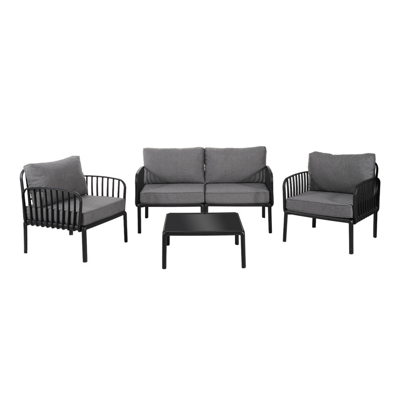 Ensemble de conversation pour patio 5 pièces, Gris, Noir