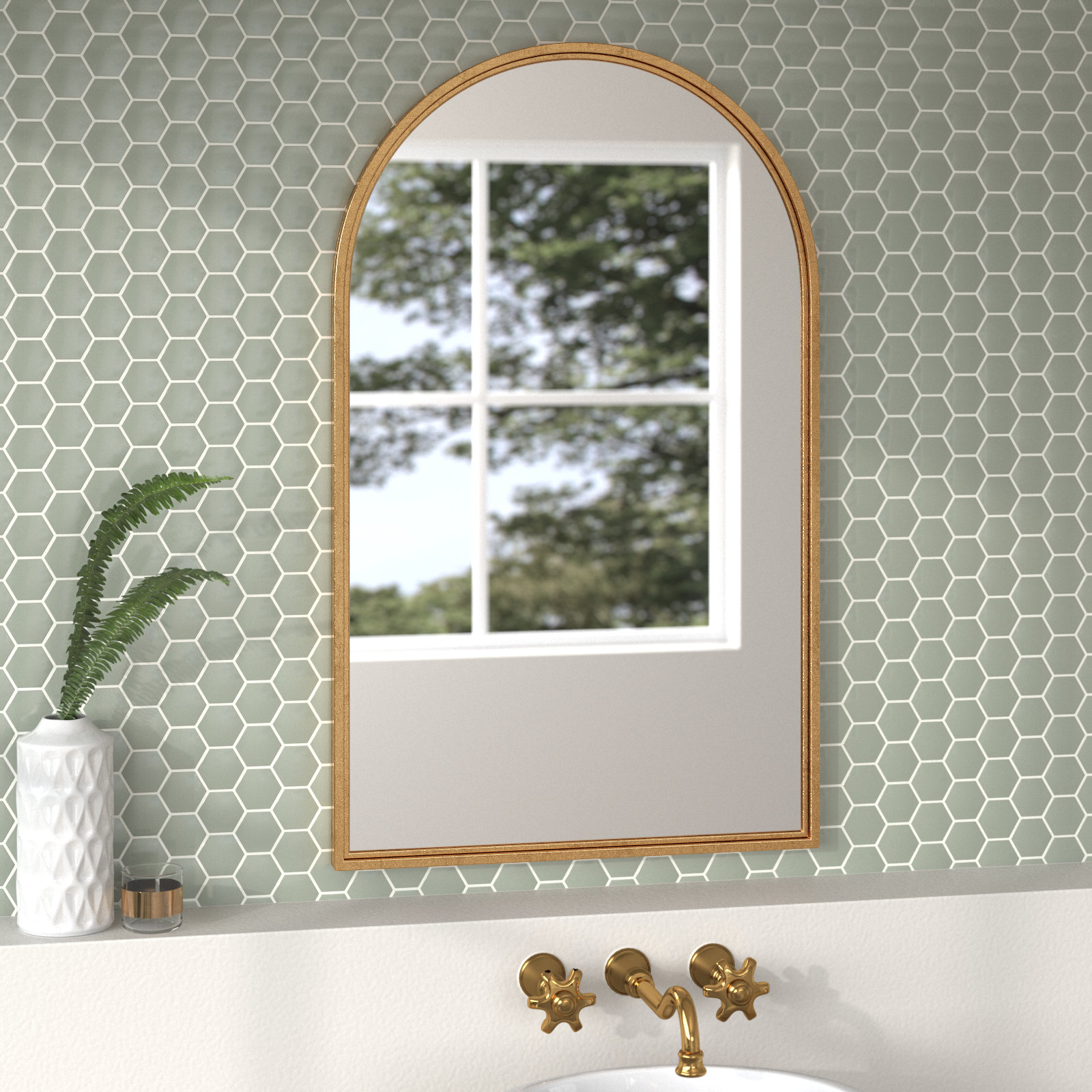 Tracie 24" Accent Mirror, Antiqued Gold