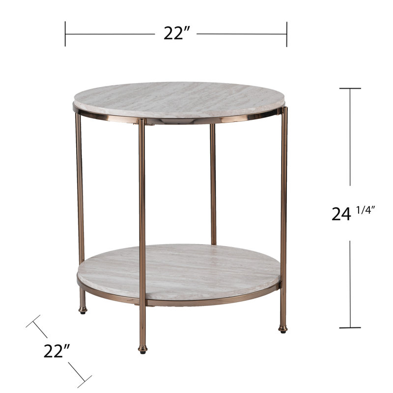 Table de bout ronde 24 po en faux marbre et fer 24 po avec tablette