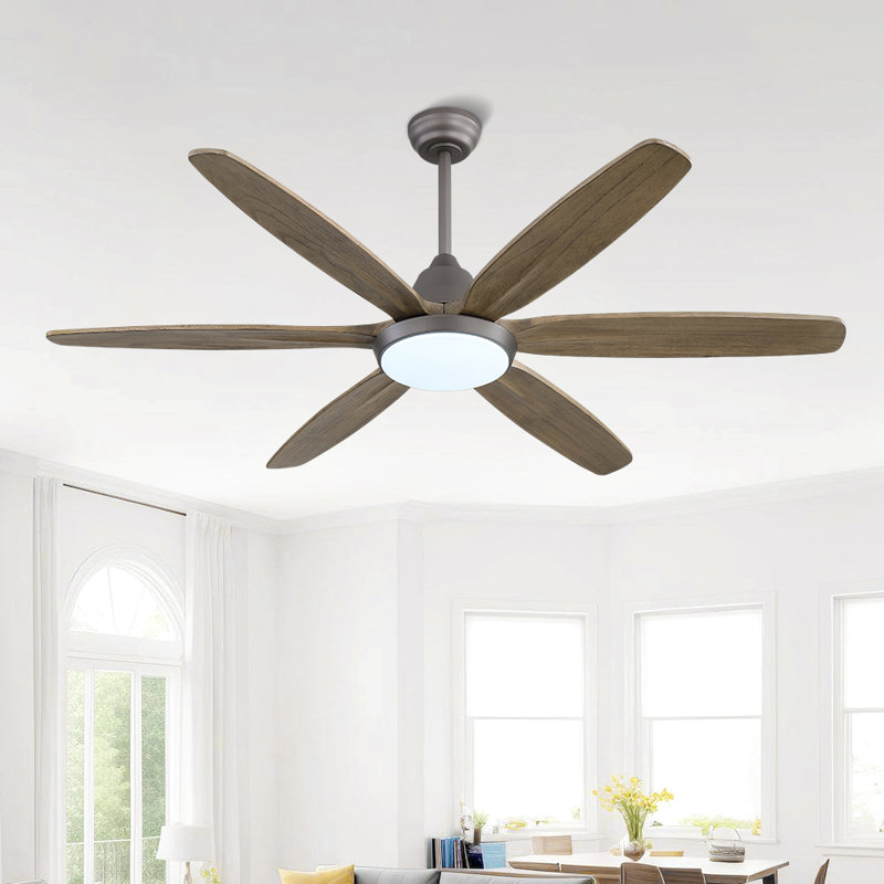 Ventilateur de plafond en bois massif 60 po à DEL à intensité variable avec télécommande, moteur CC réversible silencieux à 6 vitesses, gris anthracite / bois