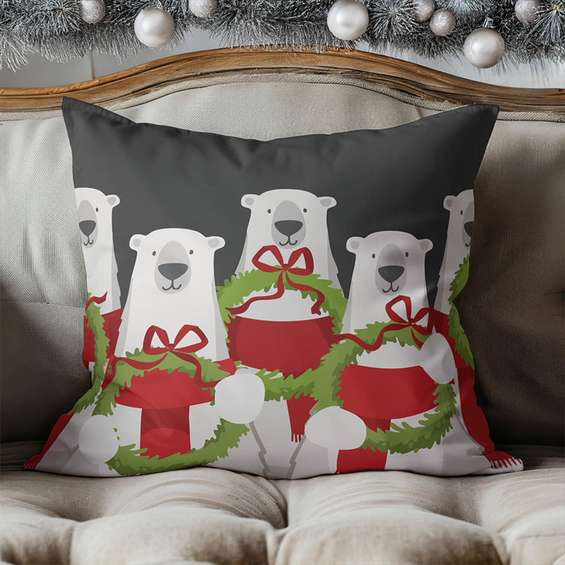 Coussin décoratif ours polaire, Gris anthracite, Carré 18 po