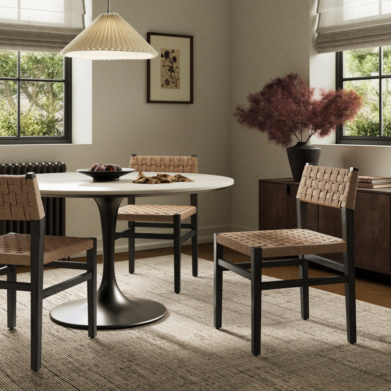 Mallory Woven Dining Chair, Distressed Black Ash