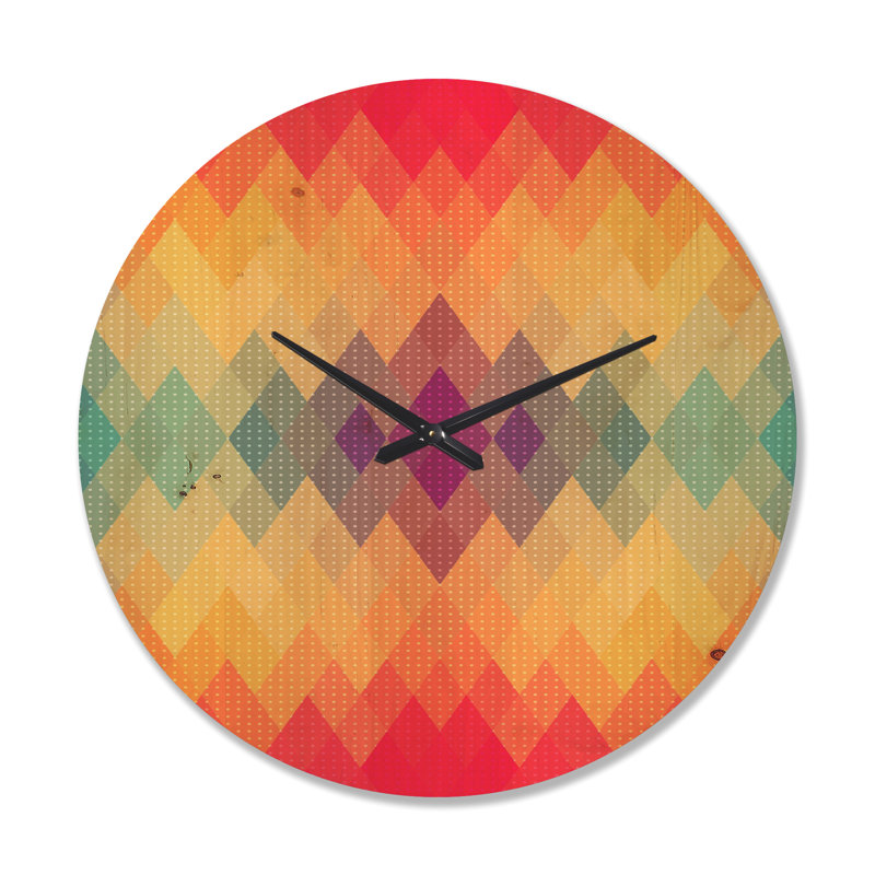 Motif géométrique coloré - horloge murale moderne en bois, Très grand
