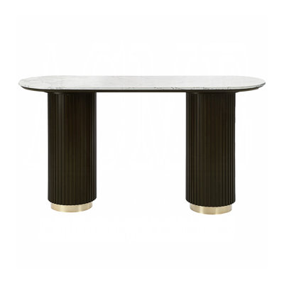Oval Sofa Table With Faux Marble Top In White And Espresso