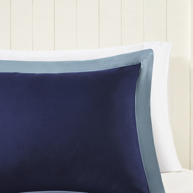 Édredon en duvet synthétique avec fermetures à glissière 3M et taies décoratives à fermeture à glissière, Bleu marine/clair