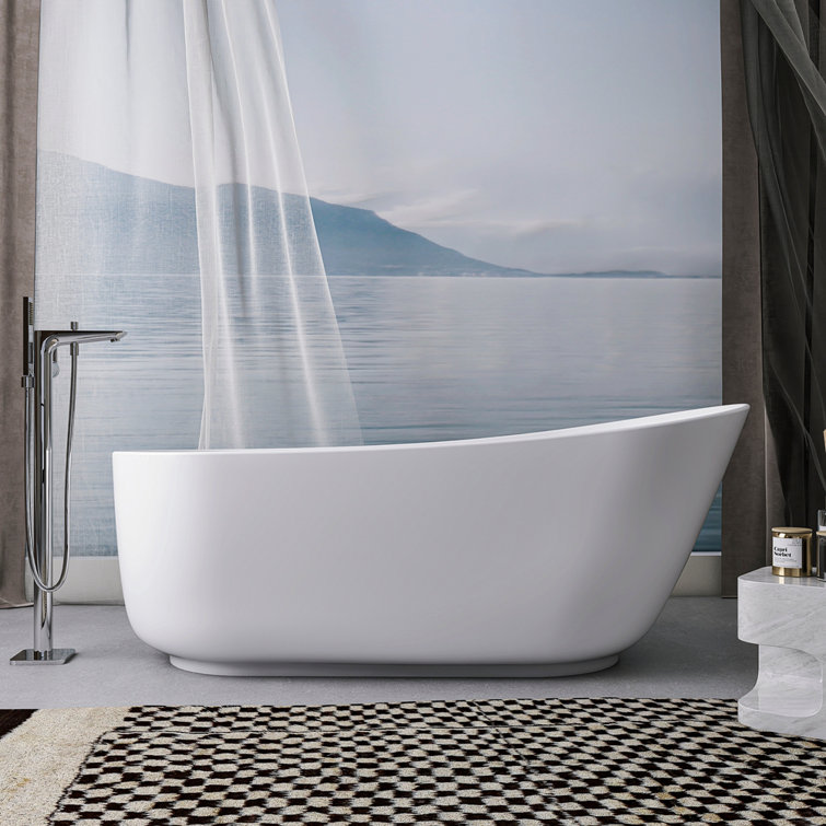 67-inch solid surface soaking bathtub with overflow for bathroom