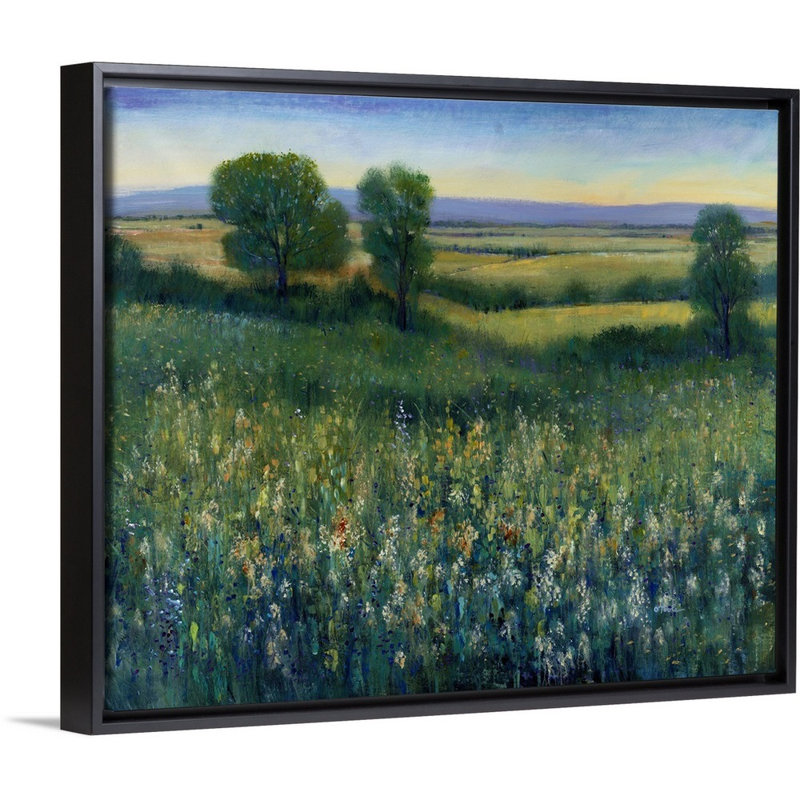 «Hillside in Bloom», peinture sur toile, H 21,7 po x l 25,7 po x p 1,75 po, Cadre flottant noir