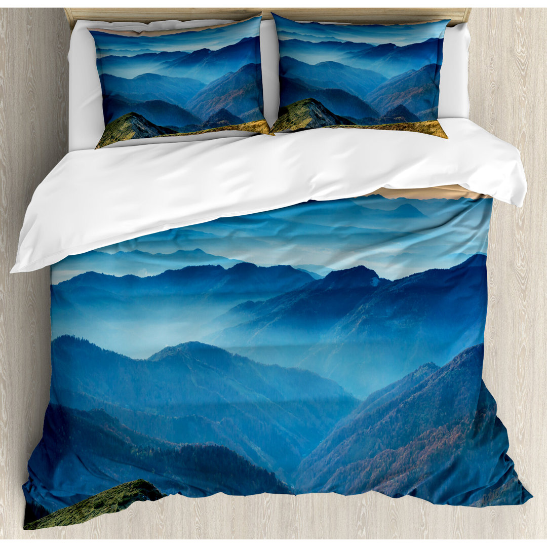 Bettbezug Set, Blue Mountain Ridges, Appalachian, Sea Blue und Sand Braun