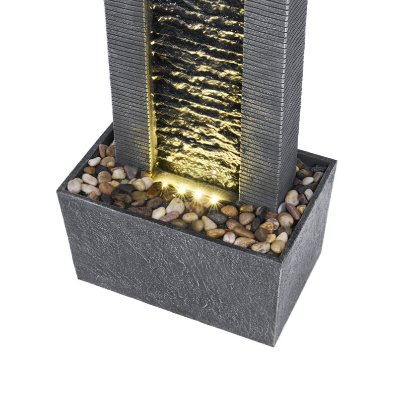 Outdoor Water Fountain for Garden, Patio or Backyard-Freestanding Stone Design with Waterfall Feature & LED Lights