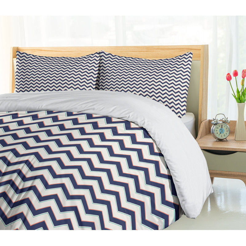 California King Multicolor Geometric Zig Zag Duvet Cover Set