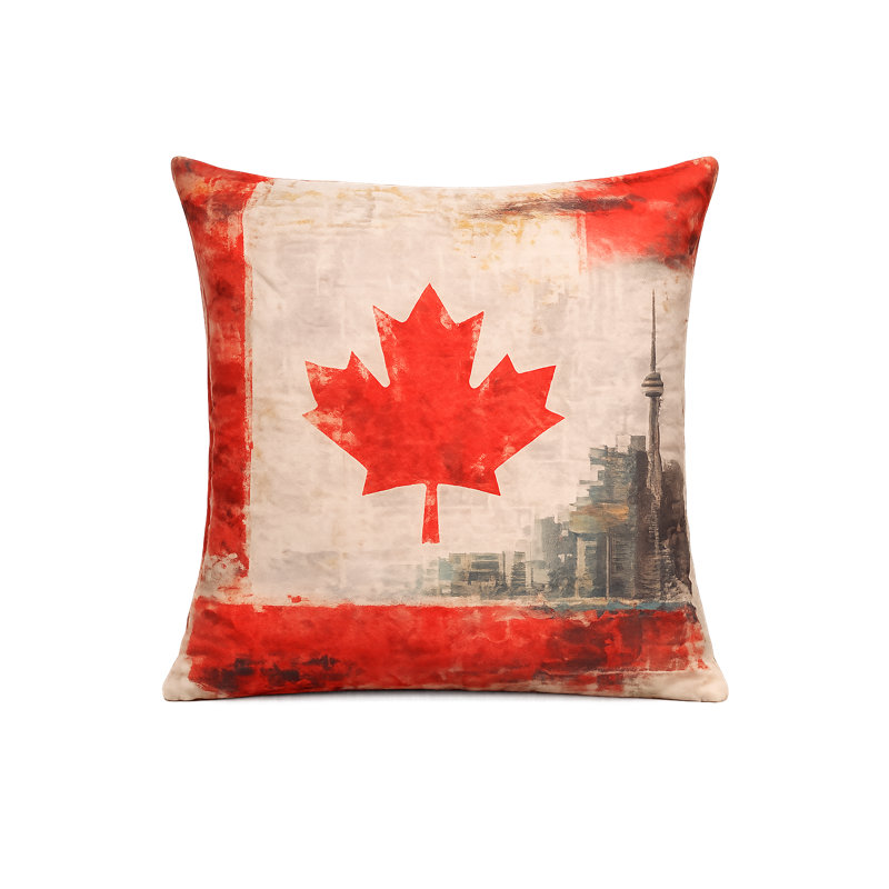 Coussin rétro à motif de feuille d'érable avec drapeau canadien
