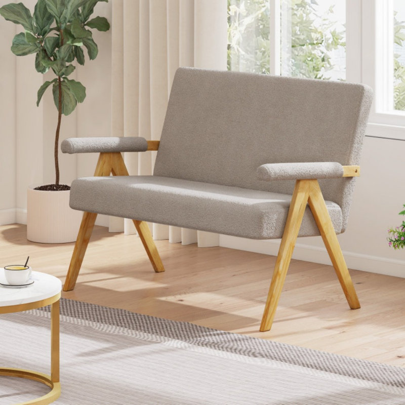 Causeuse avec accoudoirs et pieds en bois, Gris