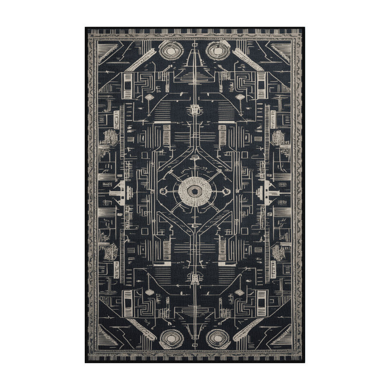 Tapis noir lavable à la machine, Rectangle 7 pi x 9 pi