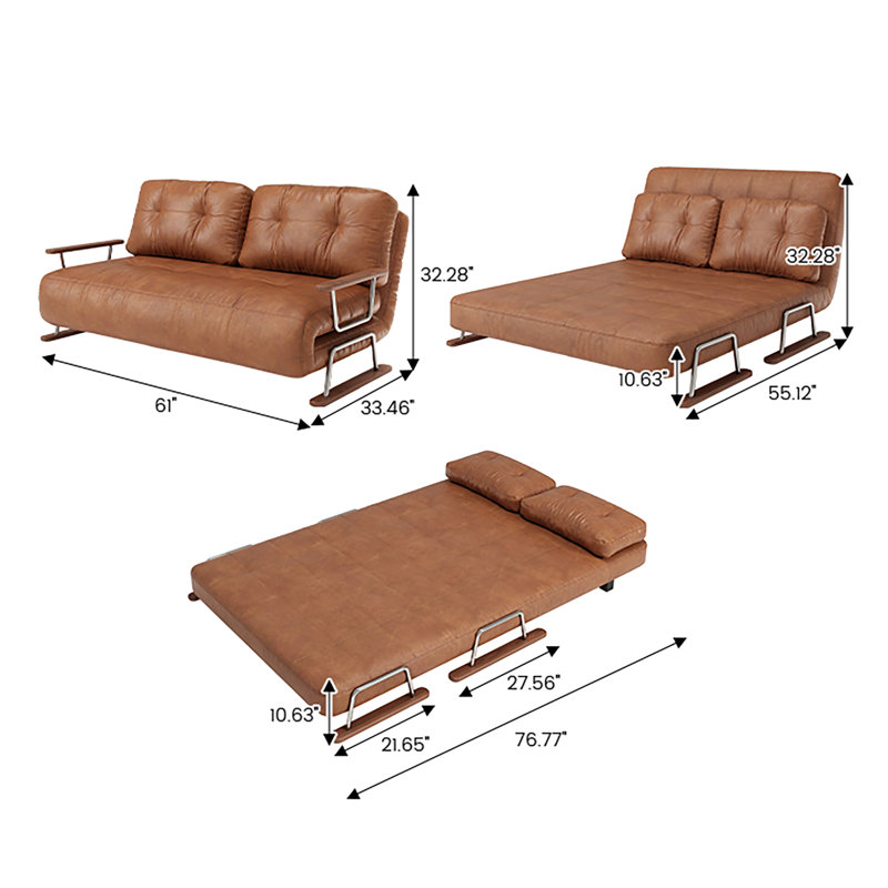 Chaise / canapé-lit convertible en similicuir 4 en 1 Caramel - Canapé-lit pliable peu encombrant